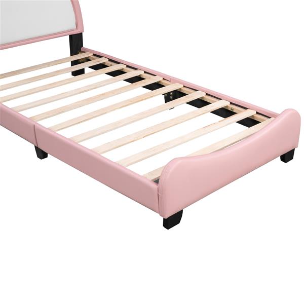 Cute Twin size Upholstered Bed With Unicorn Shape Headboard,Twin Size Platform Bed with Headboard and Footboard,White+Pink