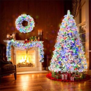 Snowflake Christmas tree decoration wreath, Christmas tree decoration, pine cone decoration, suitable for family holiday decoration flower strip, atmosphere light strip, colorful LED lights, 8 lighting modes