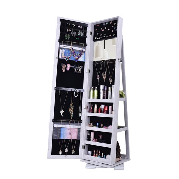 360 Degree Rotation Full-Body Mirror Cabinet PVC Film Moisture-Proof Dressing Mirror Cabinet Super Storage Jewelry Storage Mirror Cabinet White