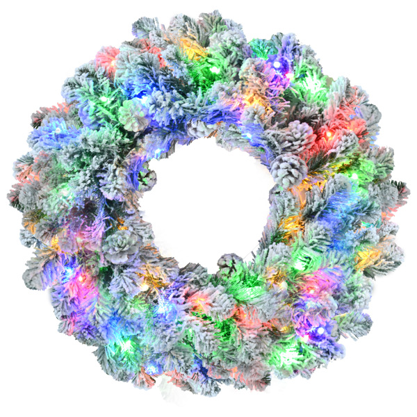 Snowflake Christmas tree decoration wreath, Christmas tree decoration, pine cone decoration, suitable for family holiday decoration flower strip, atmosphere light strip, colorful LED lights, 8 lighting modes