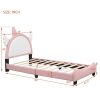 Cute Twin size Upholstered Bed With Unicorn Shape Headboard,Twin Size Platform Bed with Headboard and Footboard,White+Pink