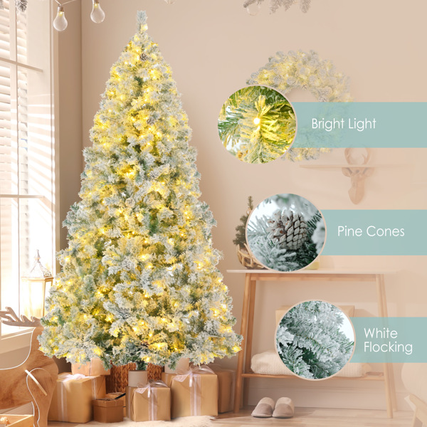 Snowflake Christmas tree decoration wreath, Christmas tree decoration, pine cone decoration, suitable for family holiday decoration flower strip, atmosphere light strip, colorful LED lights, 8 lighting modes