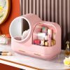 Makeup Storage Organizer Box with Led Lighted Mirror Pink