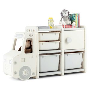 Truck shaped storage box for organizing and decorating boys and girls' rooms, lightweight plastic storage box