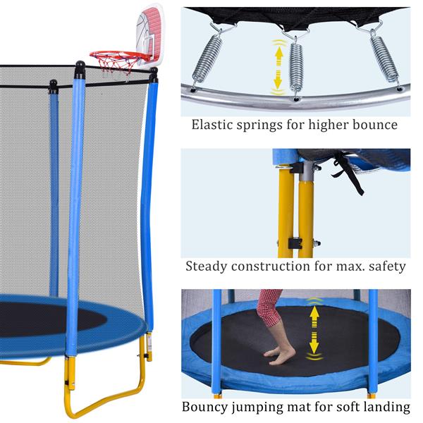 5.5FT Trampoline for Kids - 65" Outdoor & Indoor Mini Toddler Trampoline with Enclosure, Basketball Hoop and Ball Included