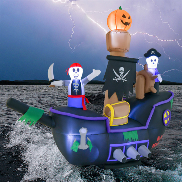 7 foot inflatable Halloween pirate boat with LED light blower