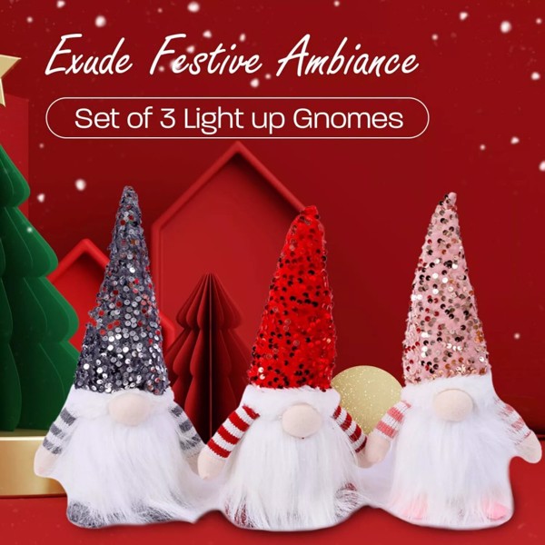 Three piece set of luminous Santa Claus dolls, handmade toys, Christmas elves, Christmas decorations, bedside decorations, Christmas gifts, and souvenirs