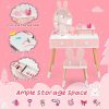 Kids Vanity Set, Girls Vanity Set with Mirror & Stool, 2 Large Drawers, Storage Shelf, Wooden Princess Makeup Dressing Table, Pretend Play Vanity Table Chair Set for Toddlers (Pink)