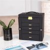 Synthetic Leather Huge Jewelry Box Mirrored Watch Organizer Necklace Ring Earring Storage Lockable Gift Case Black