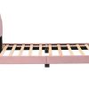 Upholstered Twin Size Platform Bed for Kids, Wooden Bed Frame with Slatted Bed Base, No Box Spring Needed, Cute Bed Frame with Shell Design Headboard for Girls Boys Teens, Pink