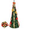 4 FT Fully Decorated Pre-lit Christmas Tree, Pop Up Artificial Xmas Tree with 80 Warm Lights Battery Operated and Red & Golden Ornaments for Home Office Store Holiday Deco