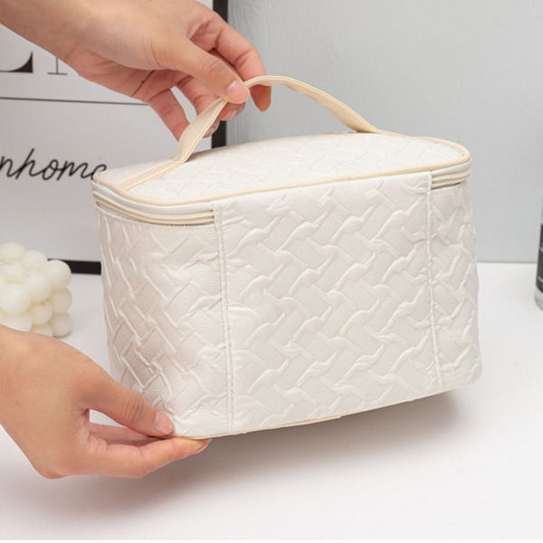 White Premium Large capacity Portable Travel Makeup Bag, Multi-functional Cosmetic Organizer, Stain-resistant, Handheld Square Bag