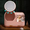 Makeup Storage Organizer Box with Led Lighted Mirror Pink