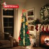 4 FT Fully Decorated Pre-lit Christmas Tree, Pop Up Artificial Xmas Tree with 80 Warm Lights Battery Operated and Red & Golden Ornaments for Home Office Store Holiday Deco