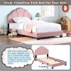 Upholstered Twin Size Platform Bed for Kids, Wooden Bed Frame with Slatted Bed Base, No Box Spring Needed, Cute Bed Frame with Shell Design Headboard for Girls Boys Teens, Pink