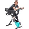 About this item Folding Exercise Bike, Fitness Upright and Recumbent X-Bike with 16-Level Adjustable Resistance, Arm Bands and Backrest Functional Foldable Design - Get intensive workout with an upright position, or easily convert it to recumbent exercise position for a casual workout. Folds up and out of the way when you're done with your workout. Large LCD Display - Monitor your your workout in speed, distance, heart rate, calories burnt, and time add up to keep your motivated. Convenient phone/pad holder equipped to dock your device for reading or entertaining. 10-Level Adjustable Resistance - Warm up with easy pedaling and then increase intensity to make the most out of your workout. Other Features - Innovative arms bands for upper body strength training. Pedals with straps to keep your feet in place to increase stability. Transport wheels help you move the bike out of the way fast and easy. Measurement - Recumbent Size: 30.7'' x 19.7'' x 42.3''(L x W x H); Upright Size: 25'' x 19.7'' x 47.6'' (L x W x H); Folded Size: 9'' x 19.7'' x 54.7'' (L x W x H); Weight Capacity: 350 LBS. Inseam Length: 29''~33'' (inch) EXERCISE BIKE Frame Steel Resistance Control 10-Level tension knob Seat Ergonomic over-sized padded seat, 2-way adjustable Display Speed, Time, Distance, Calories and Hand pulse Transport Roller With wheels for easy movement Arm Bands YES Max. User Weight 350 LBS Recumbent Dimensions 30.7'' x 19.7'' x 42.3'' Upright Dimensions 25'' x 19.7'' x 47.6'' Folded Dimensions 9'' x 19.7'' x 54.7'' Product Weight 42 LBS Package Dimensions 45.87'' x 15.35'' x 8.46'' Package Weight 47.62 LBS Assembly Assembly required Tools Tools required during assembly are included in package Folding Exercise Bike Foldable Fitness Stationary Bike Machine Unplugged, no batteries included (customers need to purchase two AAA batteries to install into the display) Magnetic X-Bike with 16-Level Adjustable Resistance