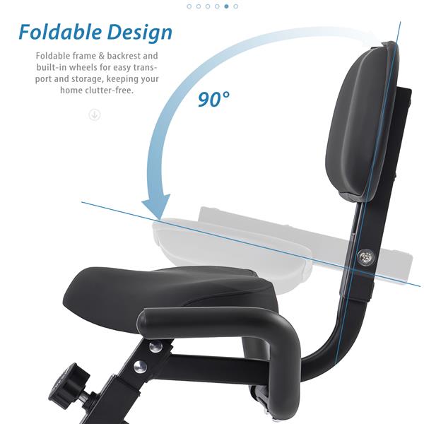 About this item Folding Exercise Bike, Fitness Upright and Recumbent X-Bike with 16-Level Adjustable Resistance, Arm Bands and Backrest Functional Foldable Design - Get intensive workout with an upright position, or easily convert it to recumbent exercise position for a casual workout. Folds up and out of the way when you're done with your workout. Large LCD Display - Monitor your your workout in speed, distance, heart rate, calories burnt, and time add up to keep your motivated. Convenient phone/pad holder equipped to dock your device for reading or entertaining. 10-Level Adjustable Resistance - Warm up with easy pedaling and then increase intensity to make the most out of your workout. Other Features - Innovative arms bands for upper body strength training. Pedals with straps to keep your feet in place to increase stability. Transport wheels help you move the bike out of the way fast and easy. Measurement - Recumbent Size: 30.7'' x 19.7'' x 42.3''(L x W x H); Upright Size: 25'' x 19.7'' x 47.6'' (L x W x H); Folded Size: 9'' x 19.7'' x 54.7'' (L x W x H); Weight Capacity: 350 LBS. Inseam Length: 29''~33'' (inch) EXERCISE BIKE Frame Steel Resistance Control 10-Level tension knob Seat Ergonomic over-sized padded seat, 2-way adjustable Display Speed, Time, Distance, Calories and Hand pulse Transport Roller With wheels for easy movement Arm Bands YES Max. User Weight 350 LBS Recumbent Dimensions 30.7'' x 19.7'' x 42.3'' Upright Dimensions 25'' x 19.7'' x 47.6'' Folded Dimensions 9'' x 19.7'' x 54.7'' Product Weight 42 LBS Package Dimensions 45.87'' x 15.35'' x 8.46'' Package Weight 47.62 LBS Assembly Assembly required Tools Tools required during assembly are included in package Folding Exercise Bike Foldable Fitness Stationary Bike Machine Unplugged, no batteries included (customers need to purchase two AAA batteries to install into the display) Magnetic X-Bike with 16-Level Adjustable Resistance