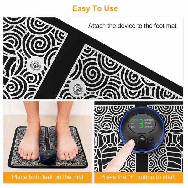 EMS Foot Massage Pad Electric Stimulator Massager Unit Rechargeable Leg Reshaping Muscle Pain Relax Massage Mat w/ 6 Modes 9 Intensity Levels