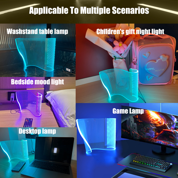 Modern Curved RGB Table Lamps for Bedrooms and Desks - Futuristic Ambient Mood Lighting for Gaming Rooms