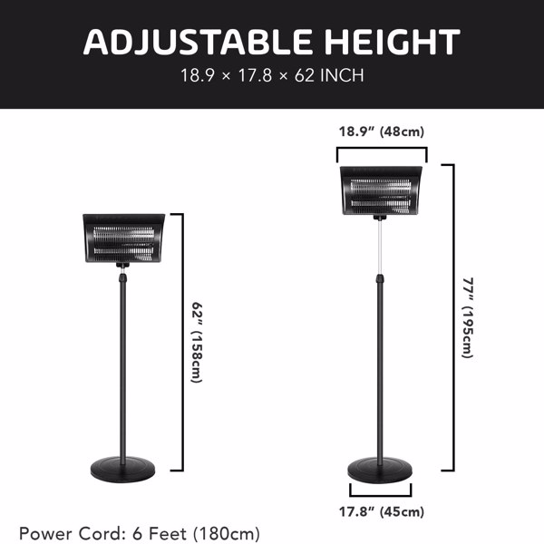 Simple Deluxe Standing Heater Patio Outdoor Balcony, Courtyard with Overheat Protection, 750W/1500W, Large