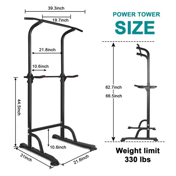 Power Tower Workout Dip Station Pull Up Bar, Height Adjustable Multi-Function Dip Stand for Home Gym Strength Training Fitness Equipment