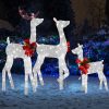 3-Piece Lighted Christmas Reindeer Family Set Outdoor Decorations, Weather Proof 2D Deer Family Set of 3 Christmas Ornament Home Decor Pre-lit 200 LED White Lights with Stakes, White