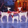 3-Piece Lighted Christmas Reindeer Family Set Outdoor Decorations, Weather Proof 2D Deer Family Set of 3 Christmas Ornament Home Decor Pre-lit 200 LED White Lights with Stakes, White