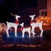 3-Piece Lighted Christmas Reindeer Family Set Outdoor Decorations, Weather Proof 2D Deer Family Set of 3 Christmas Ornament Home Decor Pre-lit 200 LED White Lights with Stakes, White