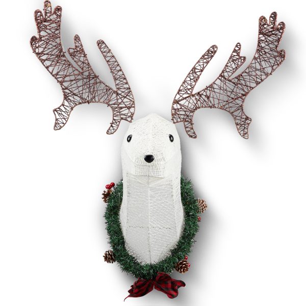 Lighted Christmas Wall Decor Reindeer Head, 39" Pre-lit 3D Rudolph Hanging Wreath for Front Door Window Indoor Outdoor Xmas Decor Lighted Holiday Displays