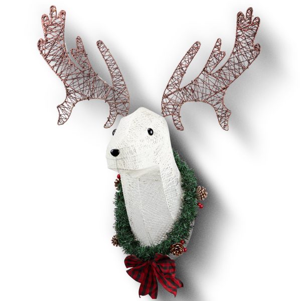 Lighted Christmas Wall Decor Reindeer Head, 39" Pre-lit 3D Rudolph Hanging Wreath for Front Door Window Indoor Outdoor Xmas Decor Lighted Holiday Displays