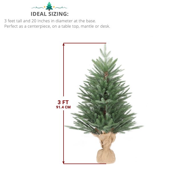 3 FT Tabletop Artificial Mini Christmas Tree with Cloth Bag Base for Bedroom Table Desk Porch, Small Xmas Tree with 100 Branch Tips for Home Office Store Holiday Deco, Green