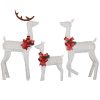 3-Piece Lighted Christmas Reindeer Family Set Outdoor Decorations, Weather Proof 2D Deer Family Set of 3 Christmas Ornament Home Decor Pre-lit 200 LED White Lights with Stakes, White