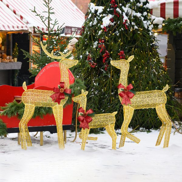 Three reindeer lights, Christmas decorations, outdoor，golden